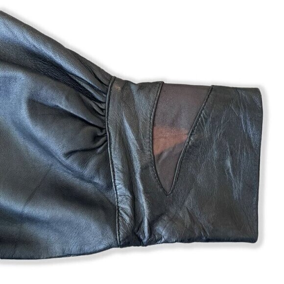 Vintage Black Brown Leather Geometric Print Oversized Mid-Length Jacket 80s 90s - Picture 4 of 7